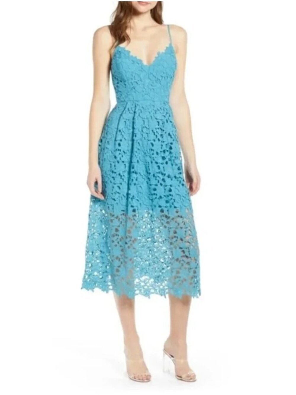 Astr Aqua Lace A Line Midi Dress M